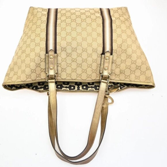 GUCCI GG Sherry Line ShoulderTote Bag Canvas Leather Beige Italy - Picture 5 of 14